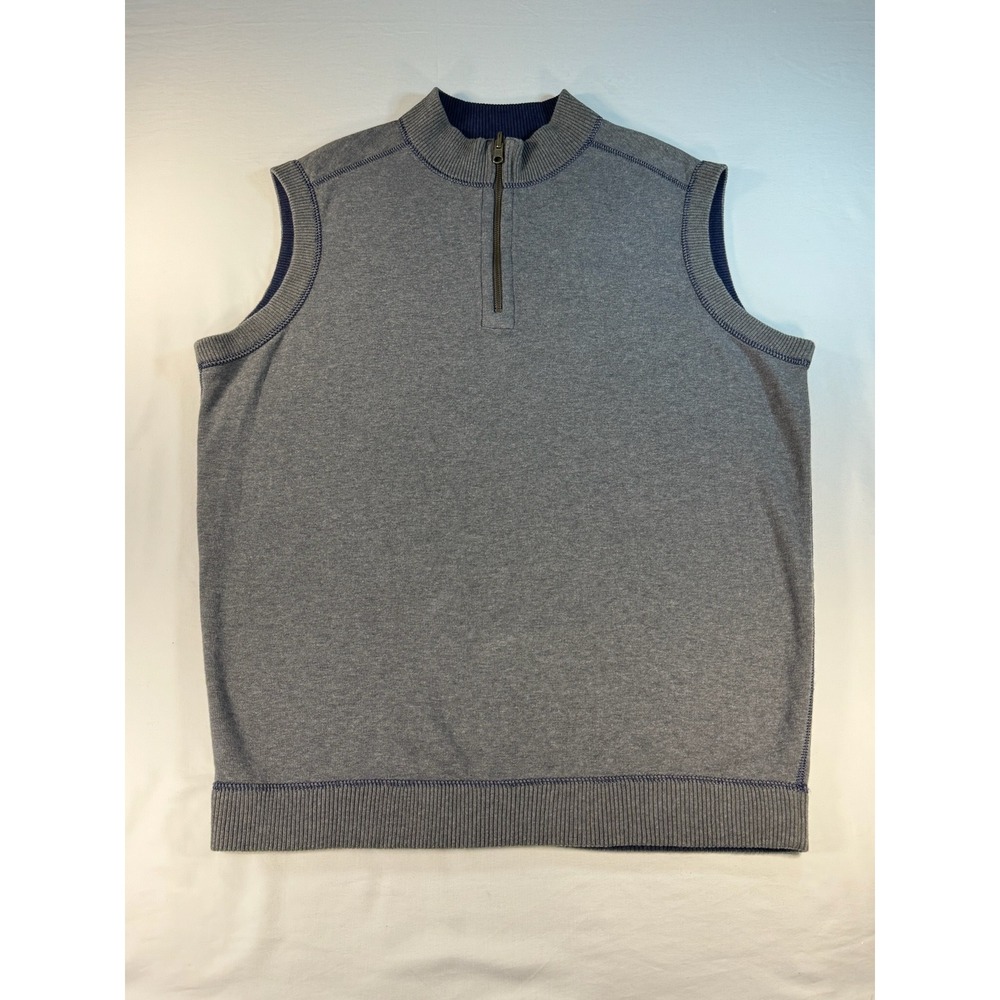 Horn Legend Reversible Quarter Zip Vest Gray Navy Blue 100% Cotton Mens Large - Picture 3 of 8